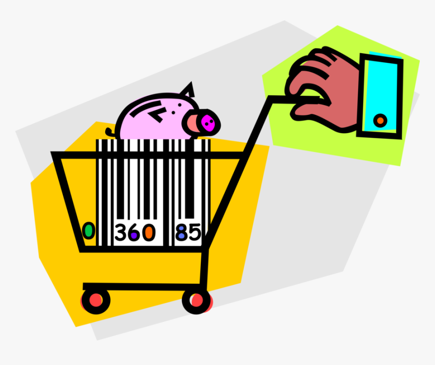 Vector Illustration Of Hand Pushes Shopping Cart With, HD Png Download