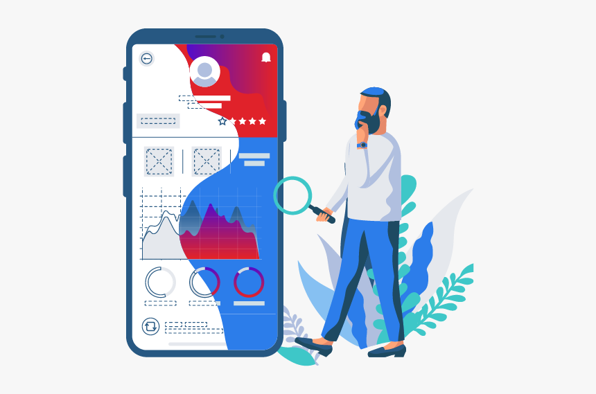 Person Looking At Charts On A Smart Device And Thinking - Cartoon, HD Png Download