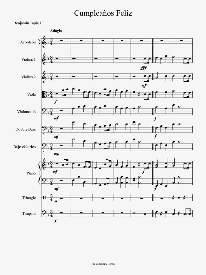 Feliz Cumpleanos Viola Sheet Music, HD Png Download
