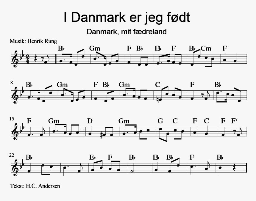 I Danmark Er Jeg Født 1 - Sheet Music, HD Png Download