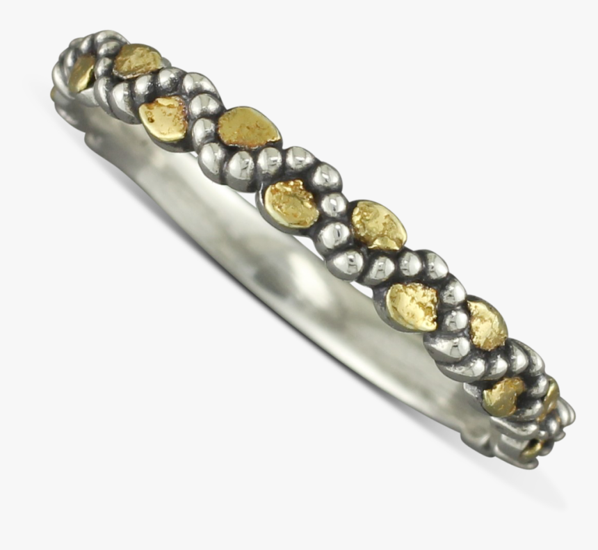 925 Sterling Silver Curved Milgrain Ring With Gold - Bangle, HD Png Download