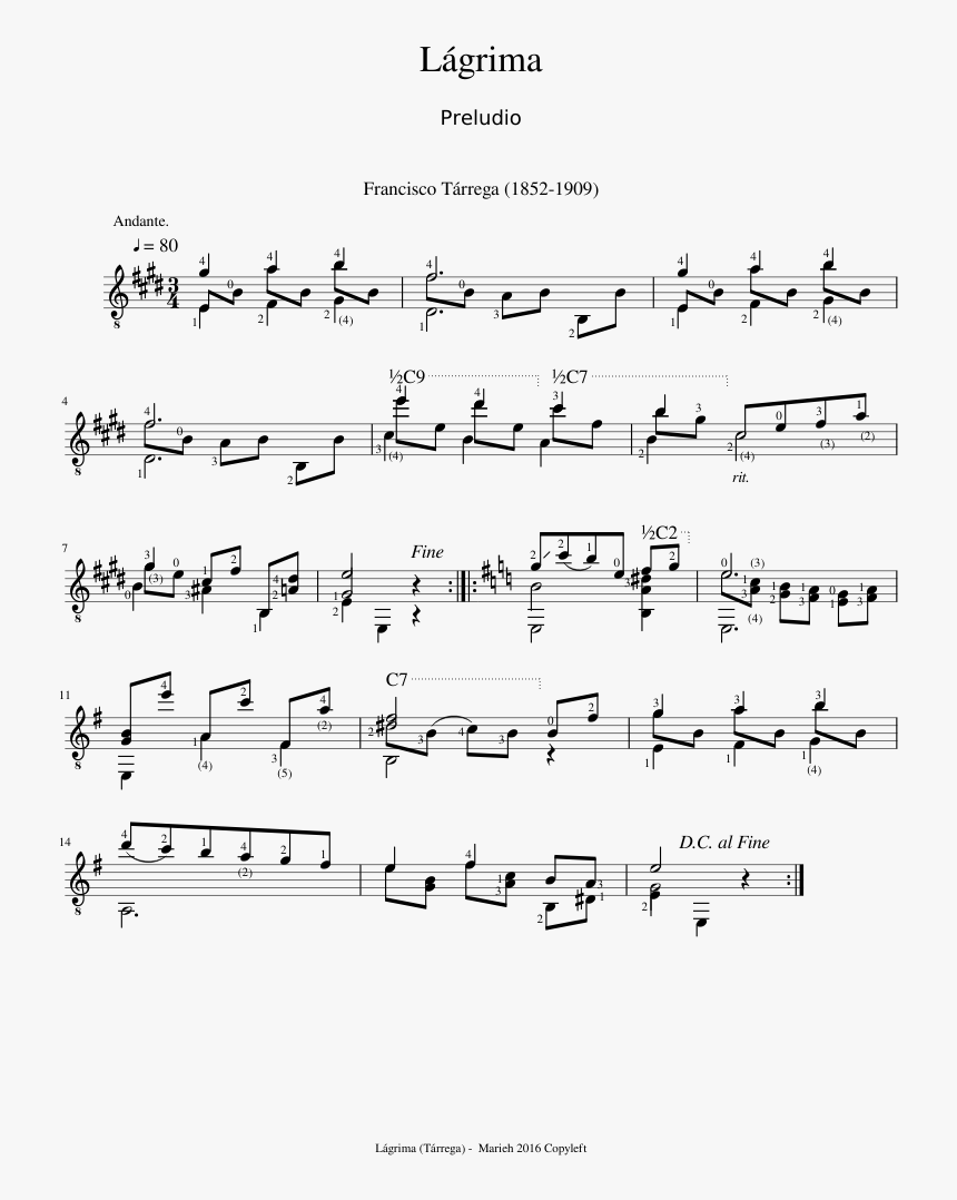 Lagrima Francisco Tarrega, HD Png Download