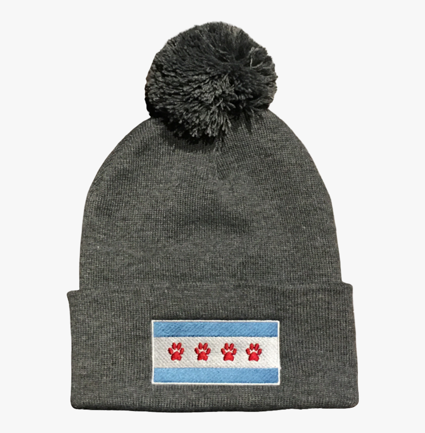 Chicago Paw Flag Pom Beanie Hat- Heather Grey, HD Png Download