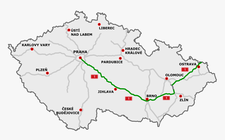 Czech Motorway Map D1 - Czech Republic Map, HD Png Download
