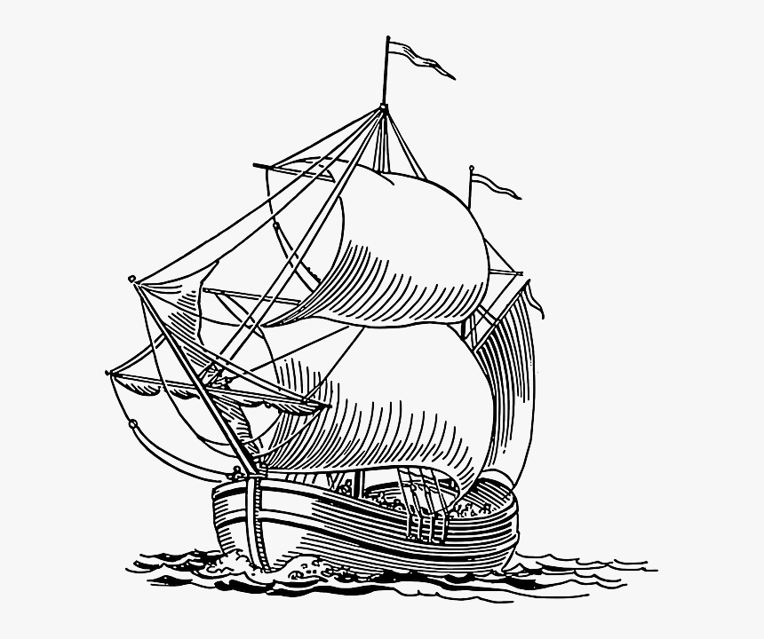Sailing Ship Pirate Ocean - Ship On Ocean Clipart Black And White, HD Png Download