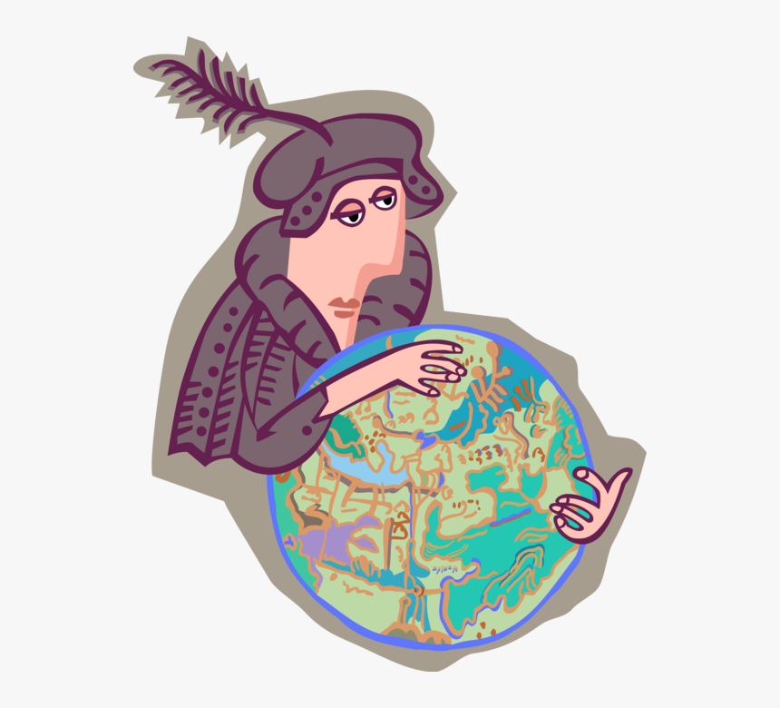 Vector Illustration Of Christopher Columbus With World - Illustration, HD Png Download