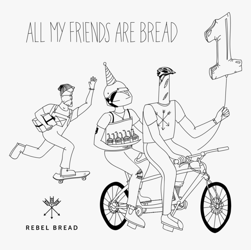 Bread Friends Bikes 100319-01 - Line Art, HD Png Download