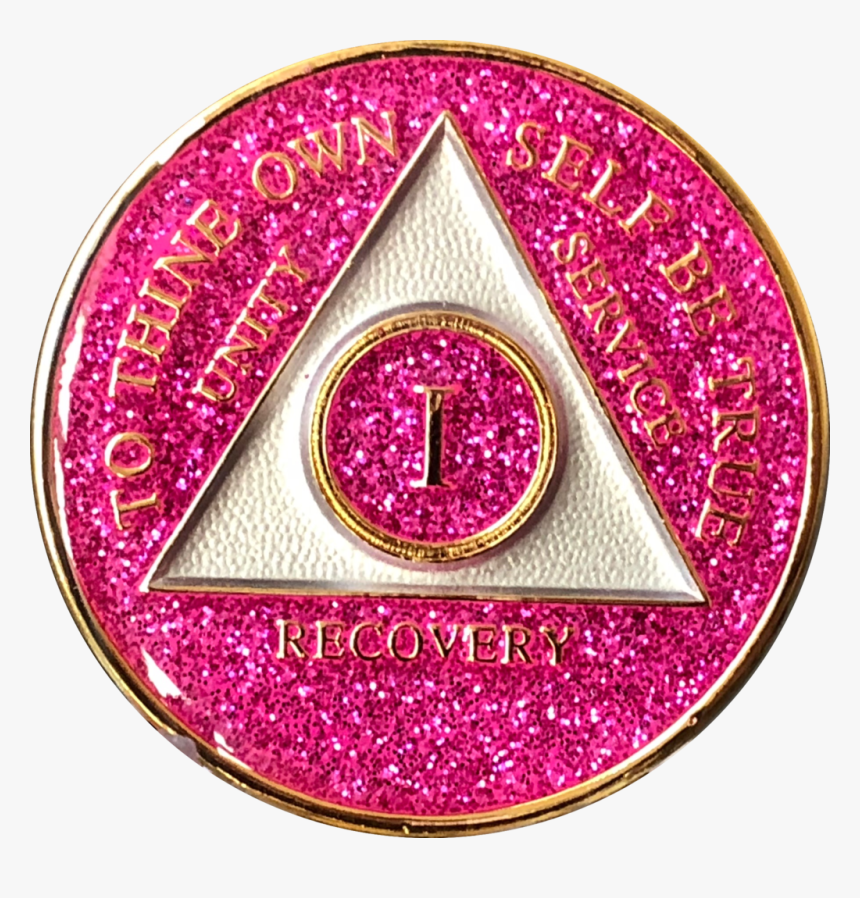 Aa Medallion Pink Glitter Tri-plate Sobriety Chip Year - Aa 1 Year Pink Chip, HD Png Download