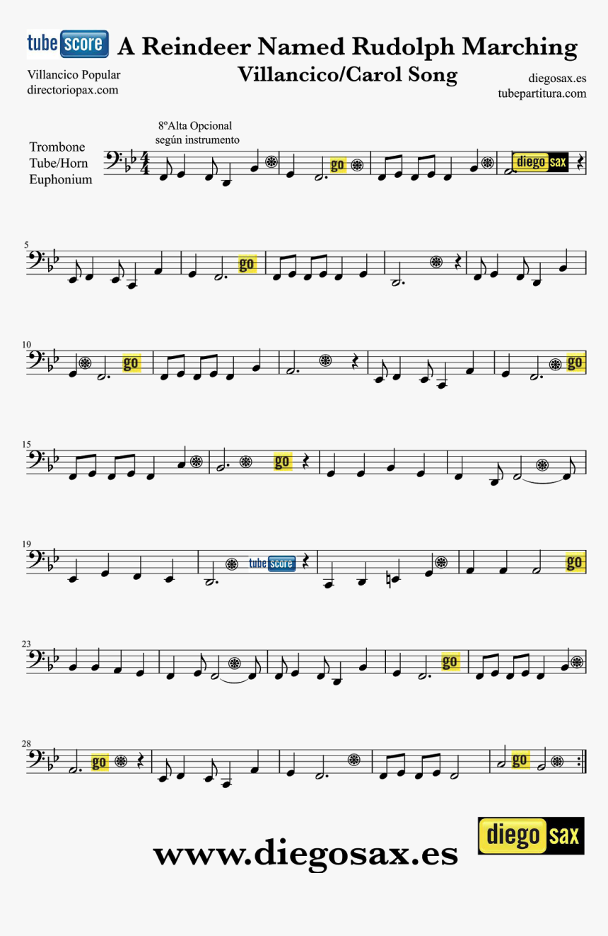 Diegosax Partituras Rudolph The Red-nosed Reindeer - Glenn Miller Moonlight Serenade Trombone, HD Png Download