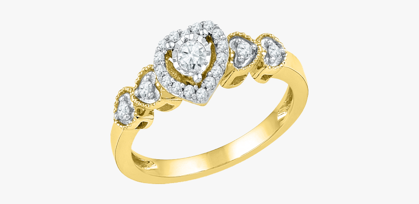 Heart Ring Picture - Gold Band Heart Engagement Ring, HD Png Download