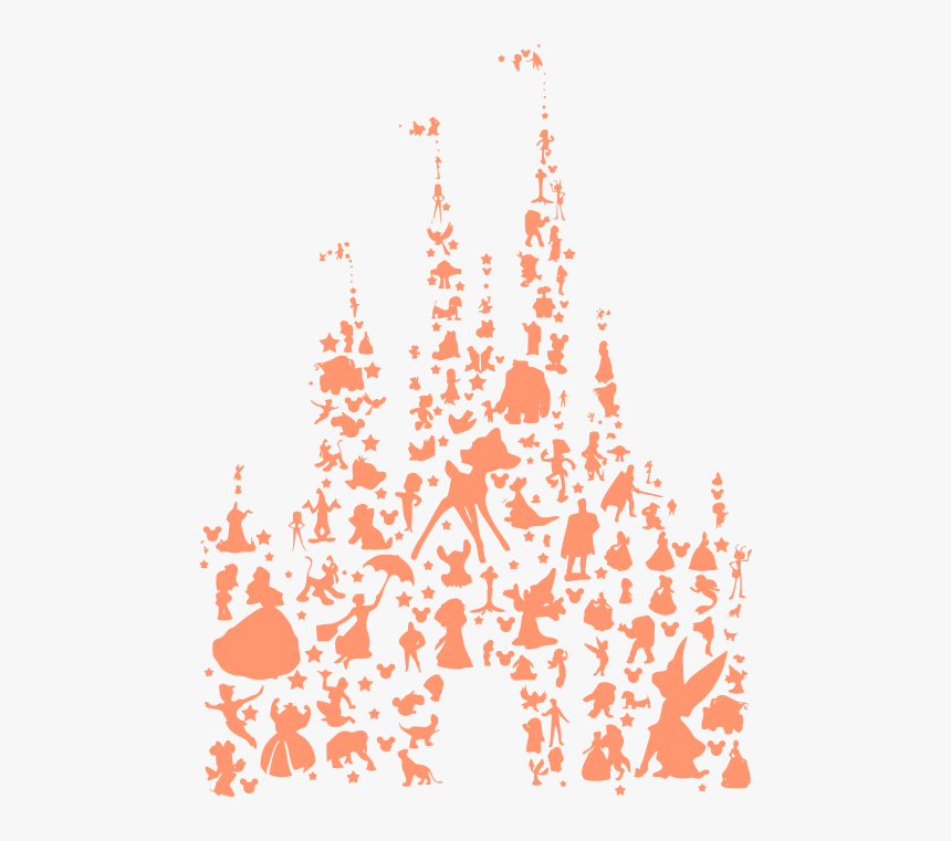 Silhouette Disney Castle With Characters, HD Png Download