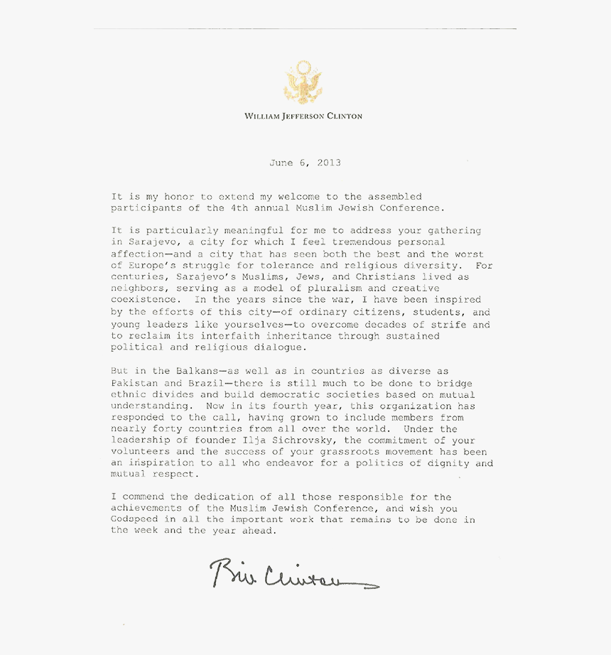 President Clinton S Letter To Mjc - Greetings To All Letter, HD Png Download