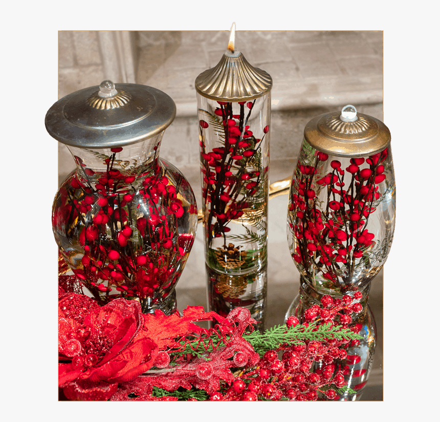 Red Berry Oil Candles - Floral Design, HD Png Download
