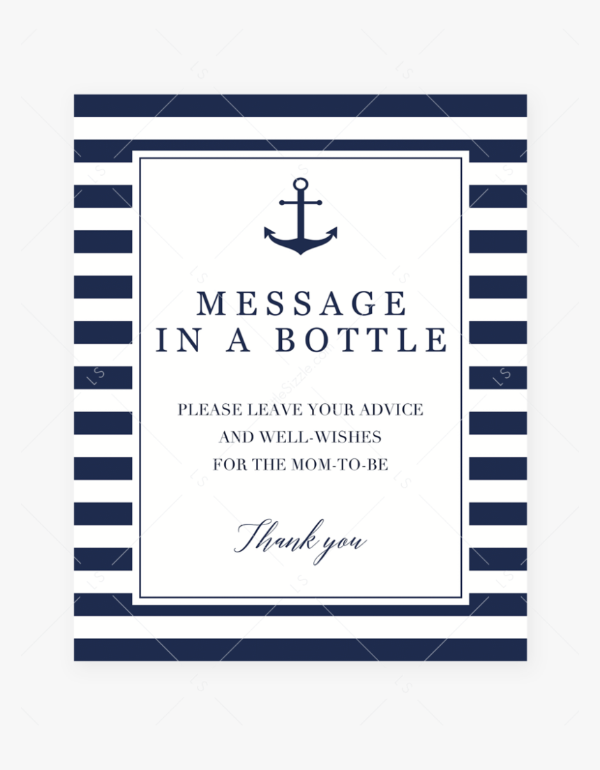Printable Message In A Bottle Sign For Nautical Shower - Diaper Raffle If You Brought A Pack, HD Png Download