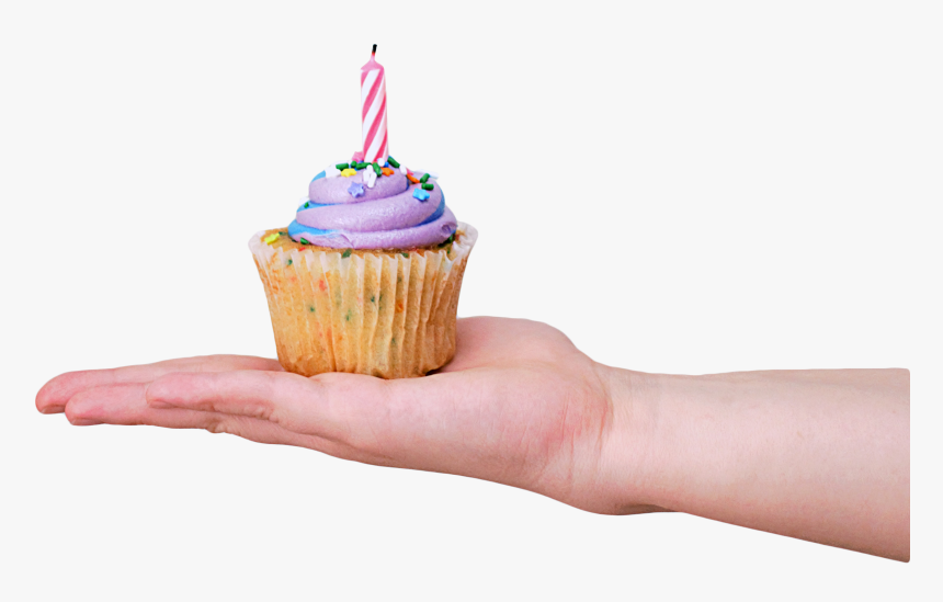 Purple Birthday Cup Cake In Hand - Cupcake, HD Png Download