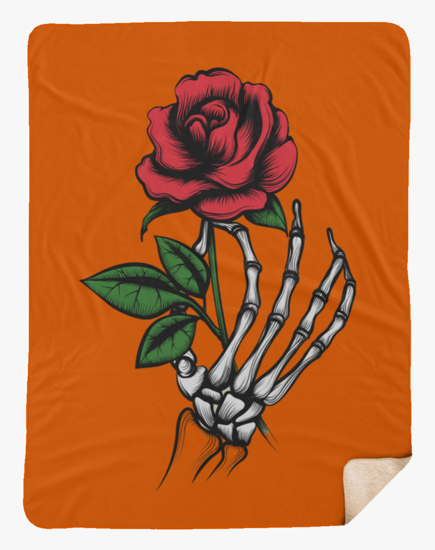 Skeleton Hand Rose Large Premium Sherpa Blanket - Skull With Rose Hand, HD Png Download