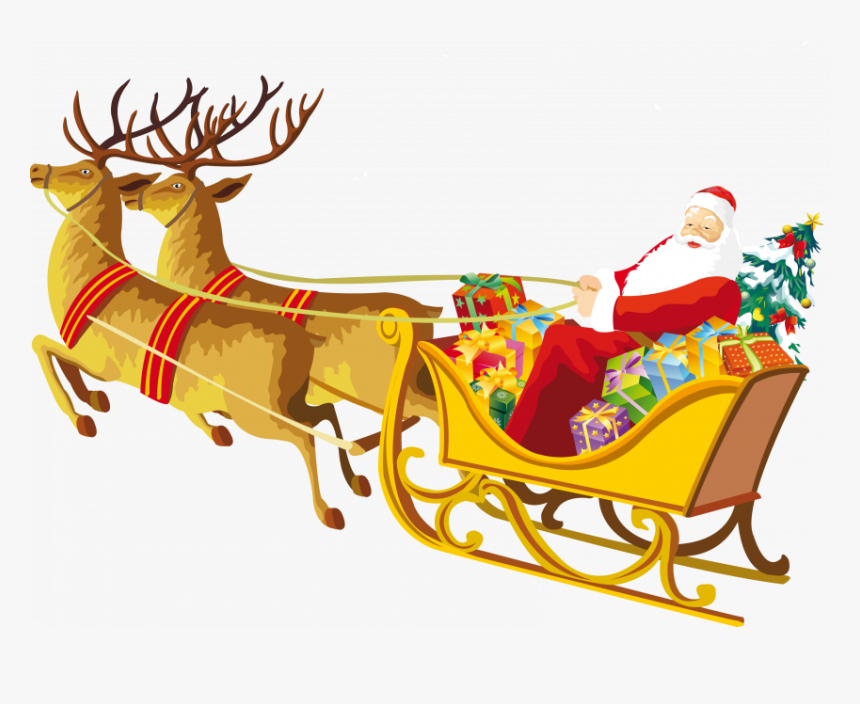 Santa And Reindeer Png, Transparent Png