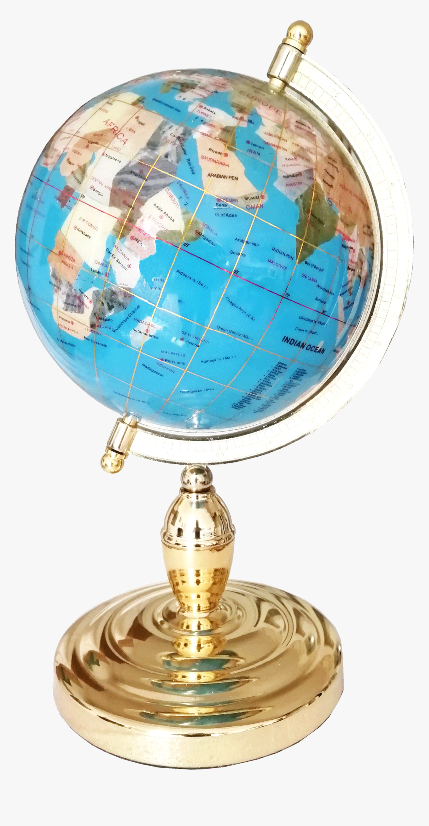 Gemstone Globe Tabletop 22 Cm Blue Sky Single Leg Gold - Globe, HD Png Download