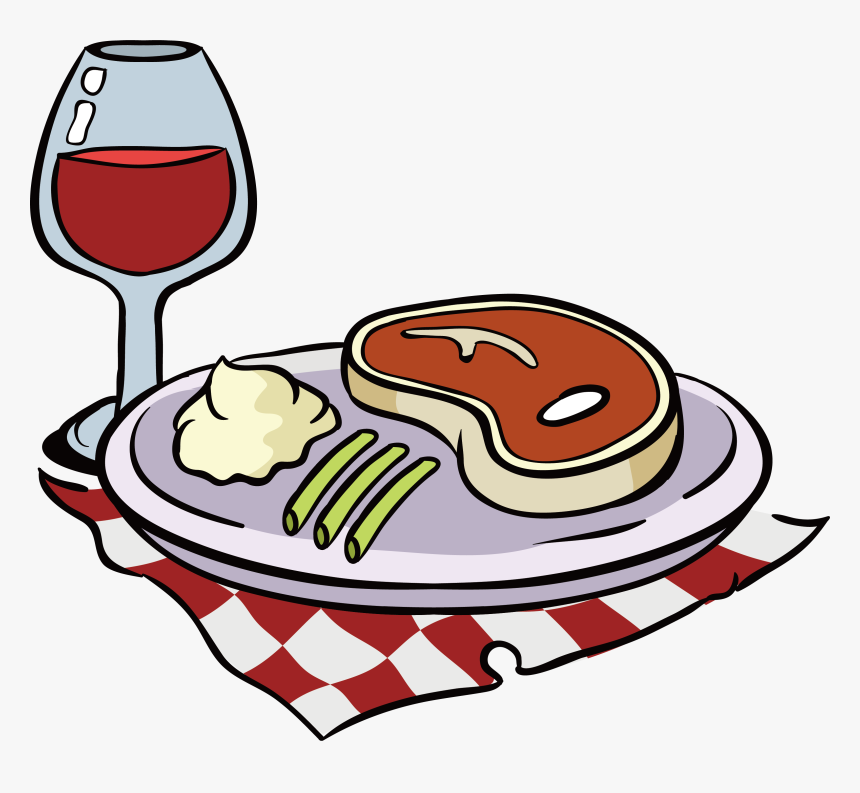 Png Download Red Wine Beefsteak Clip Art Plaid Tablecloth - Steak Dinner Clip Art, Transparent Png
