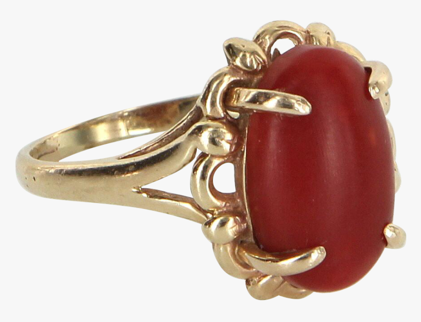 Red Coral And Gold Antique Ring, HD Png Download