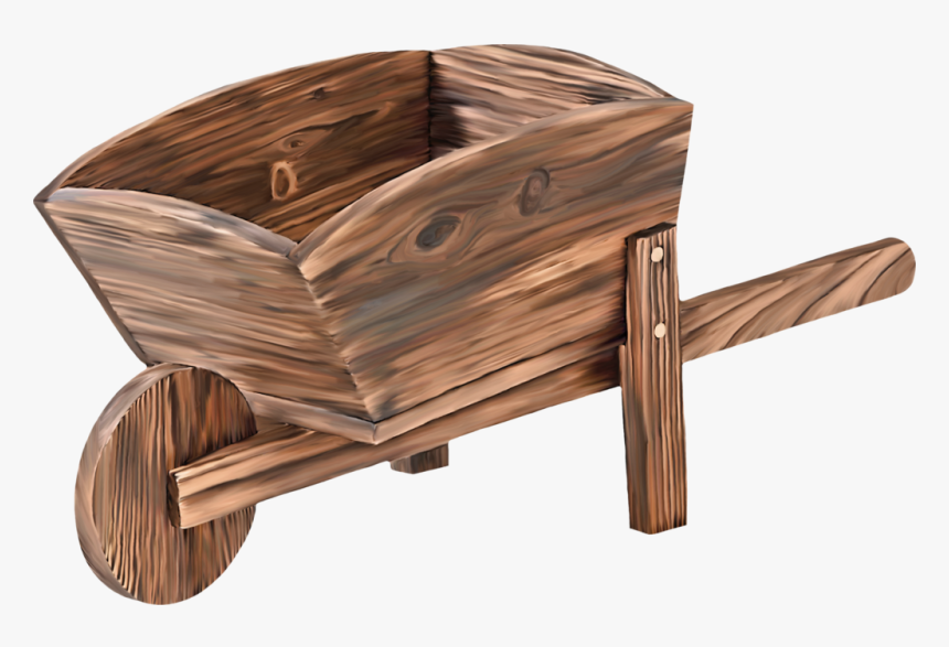 Transparent Wheelbarrow Clipart - Wooden Wheelbarrow Png, Png Download