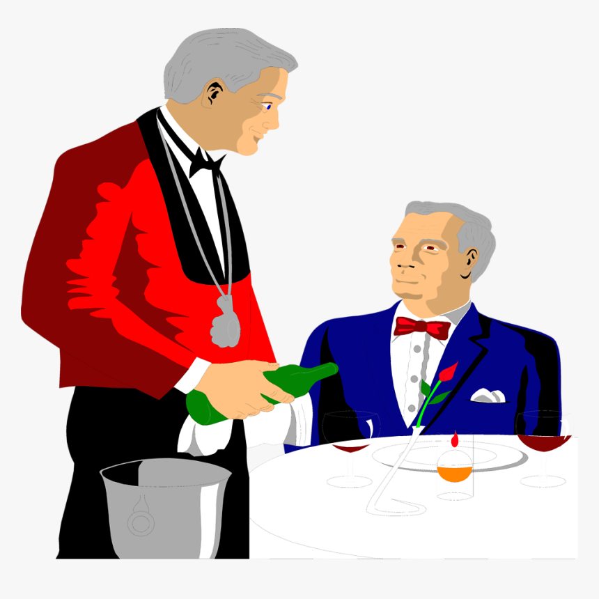 Stock Photo Illustration Of A Waiter Pouring A Drink - Waiter, HD Png Download