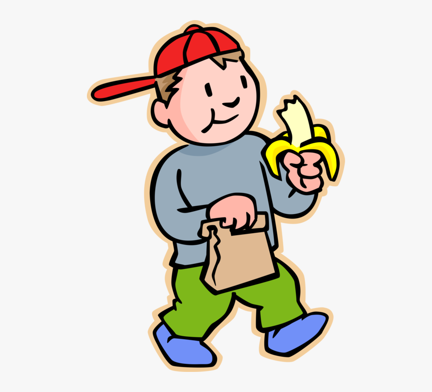 Vector Illustration Of Primary Or Elementary School - Boy Eating Banana Clipart, HD Png Download