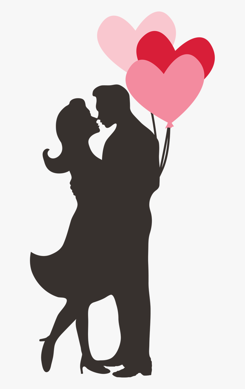 Couple Silhouette Svg Cut File - Couple With Balloons Silhouette, HD Png Download