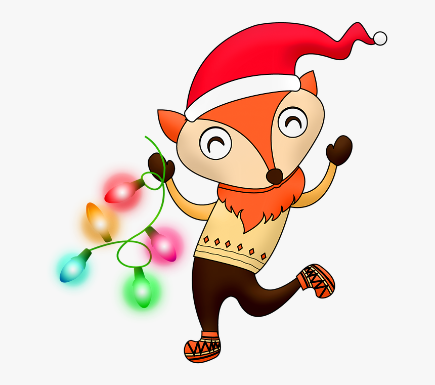 Christmas Fox, Christmas Lights, Fox, Hat - Christmas Fox Png, Transparent Png