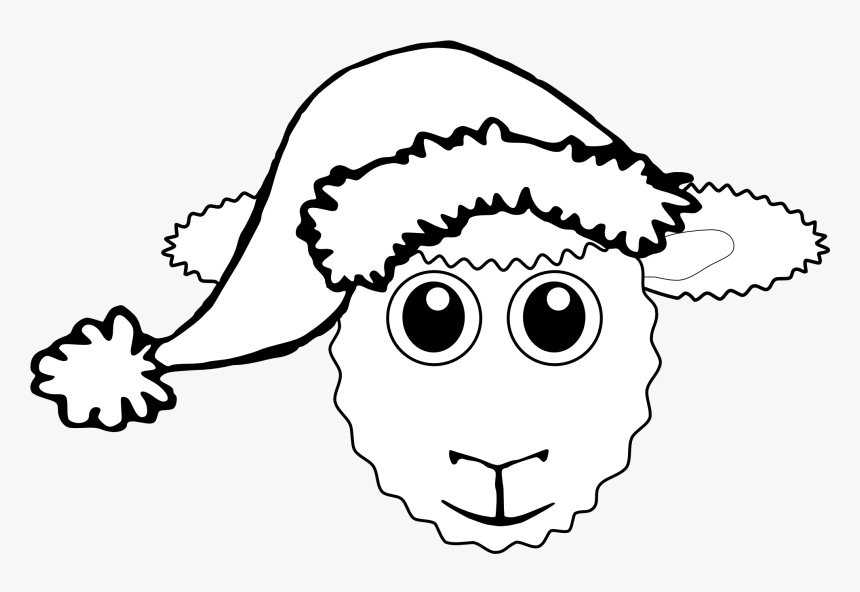 Palomaironique Sheep Face Cartoon With Santa Hat Black - Clipart Black And White Pigs, HD Png Download