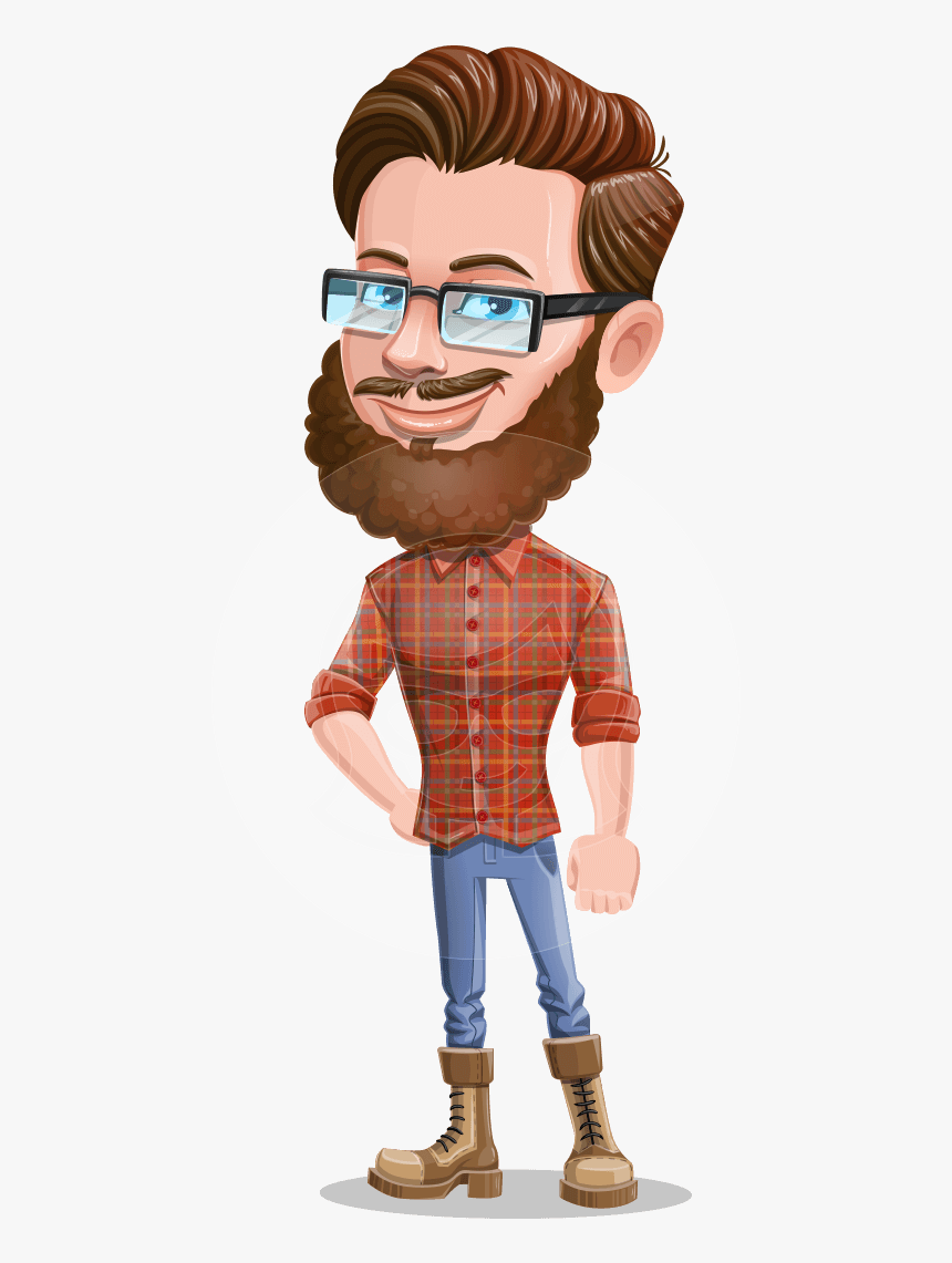 Cartoon Man Dressed As Lumberjack Vector Character - Cartoon Man With Beard And Glasses, HD Png Download