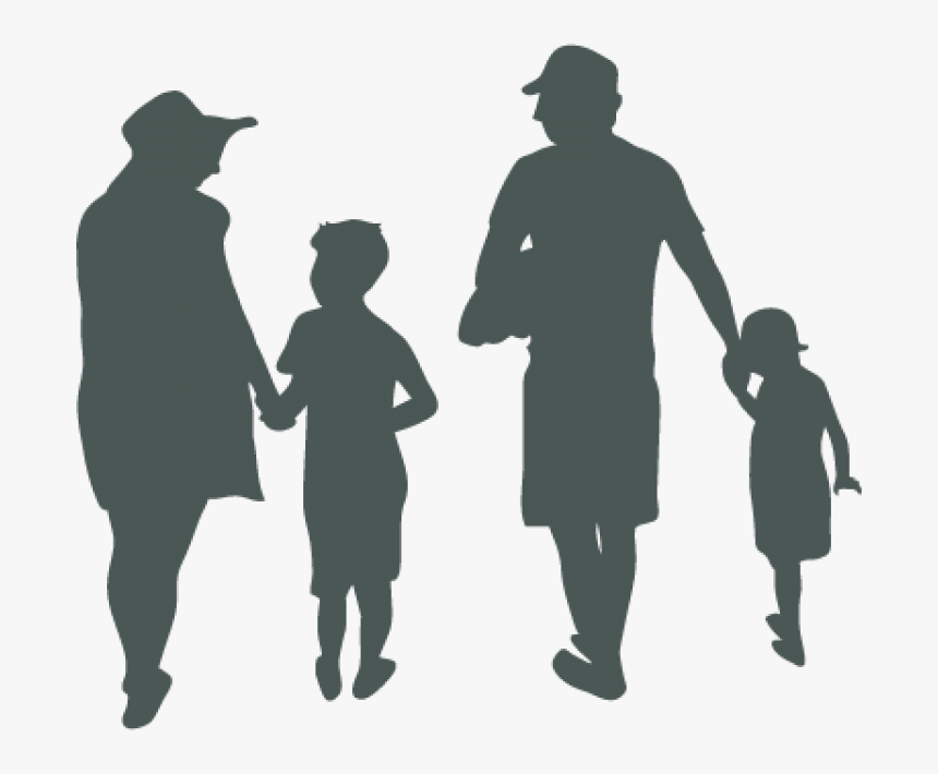 Silhuouette Of Two Adults And Two Children Holding - Silhouette, HD Png Download