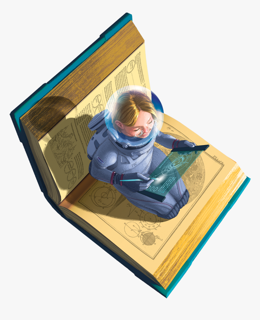 A Young Astronaut Sitting On An Open Book Filled With - Teen Summer Reading 2019, HD Png Download