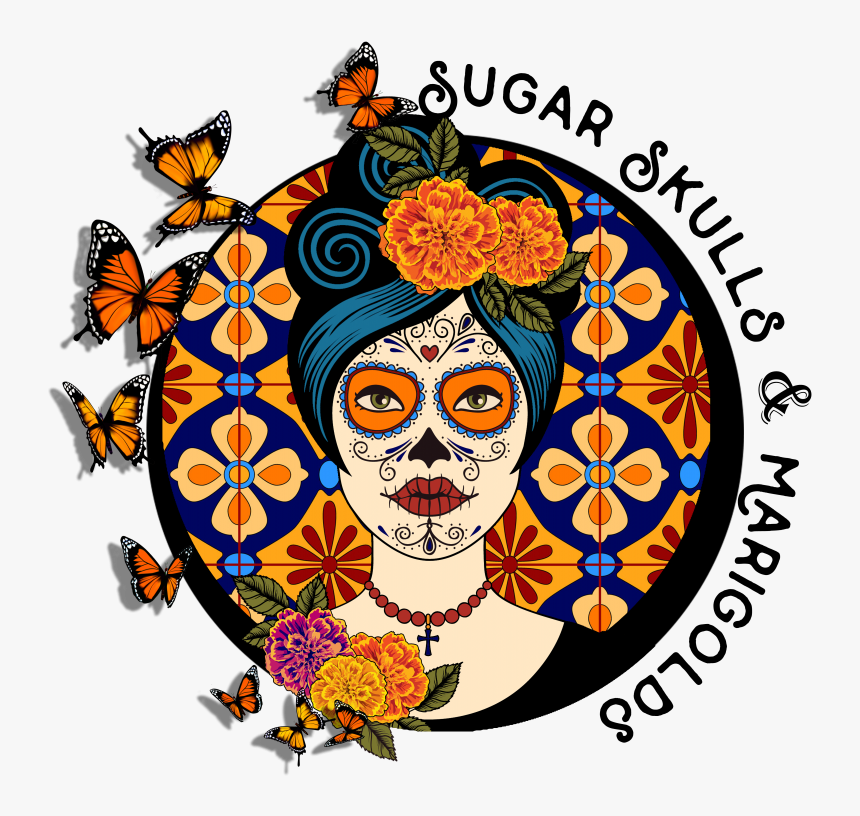 Sugar Butterflies - Sugar Skull With Marigolds, HD Png Download