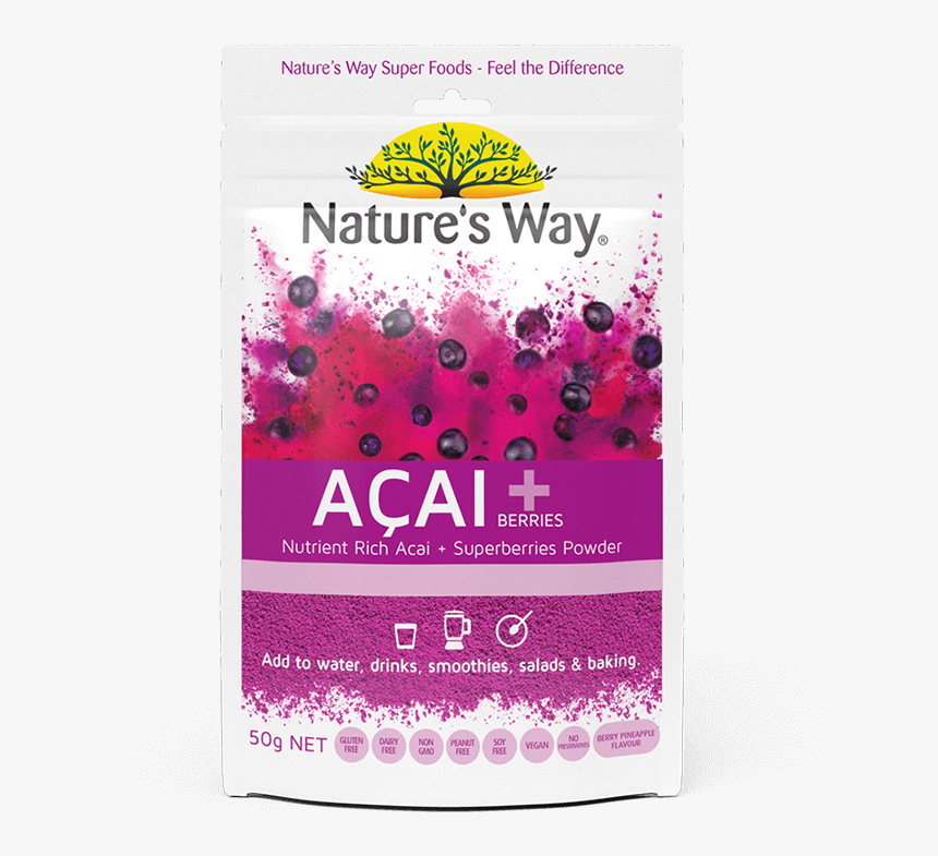 Nature S Way Superfoods Acai Berries 50g - Nature's Way Acai Powder, HD Png Download