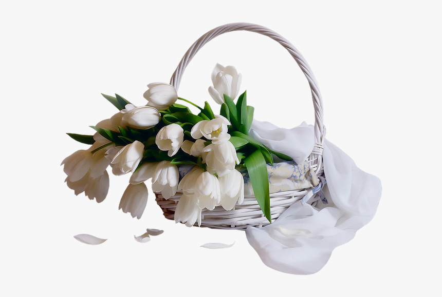 White Tulips Basket, HD Png Download