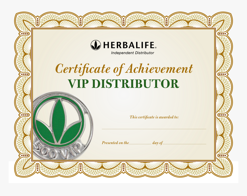 Distributor Certificate Of Achievement Main Image - Herbalife, HD Png Download
