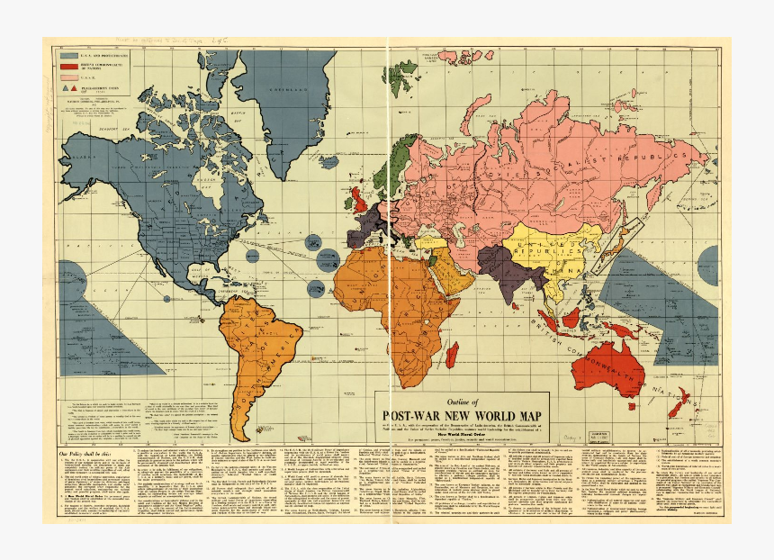 Gomberg's 1942 Outline Of The Post War New World Map, HD Png Download