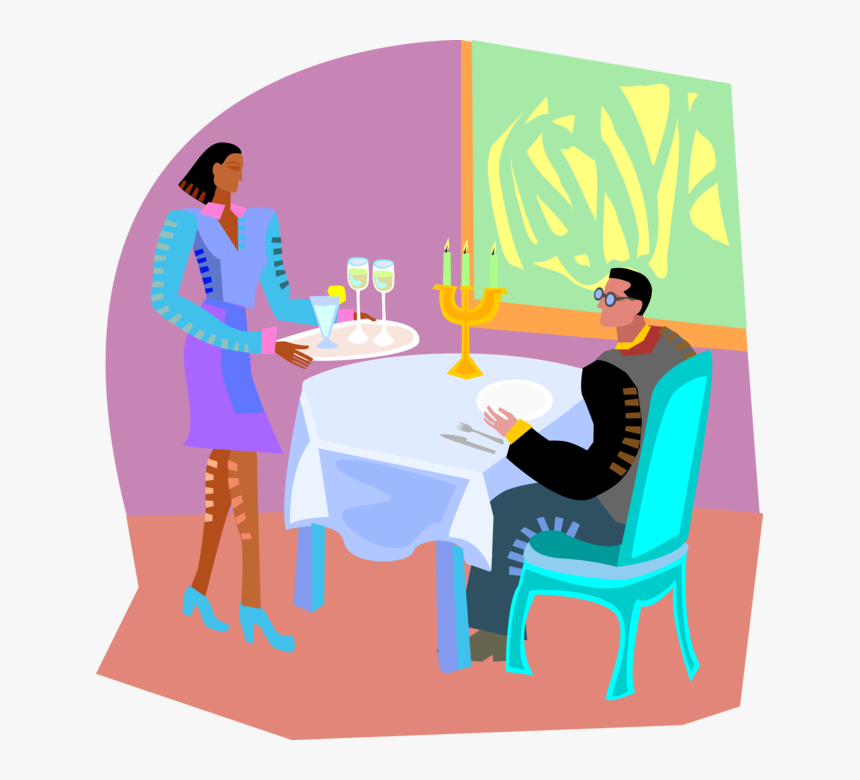 Vector Illustration Of Waitress Server Delivers Drinks - Presentation For Guest Relation, HD Png Download