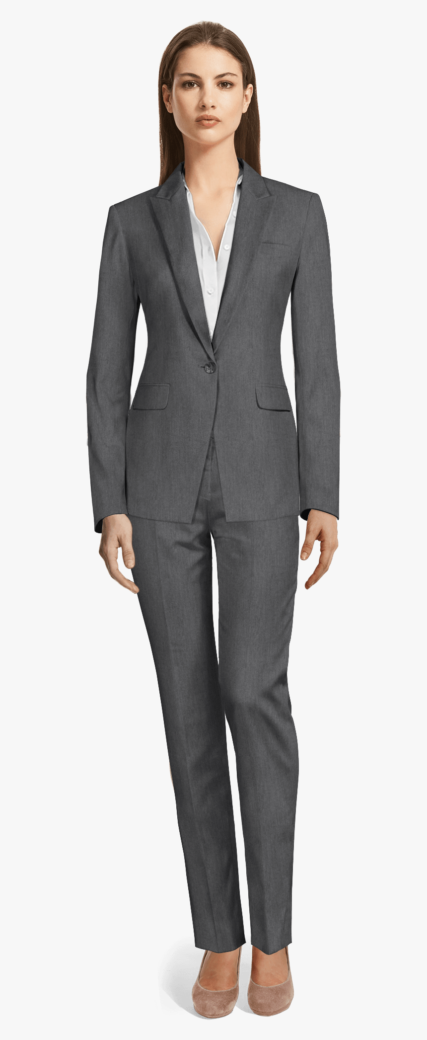 Black Wool Blend Pant Suit 

	 	 Data-width - Tailleur Pantalon Femme Marron, HD Png Download