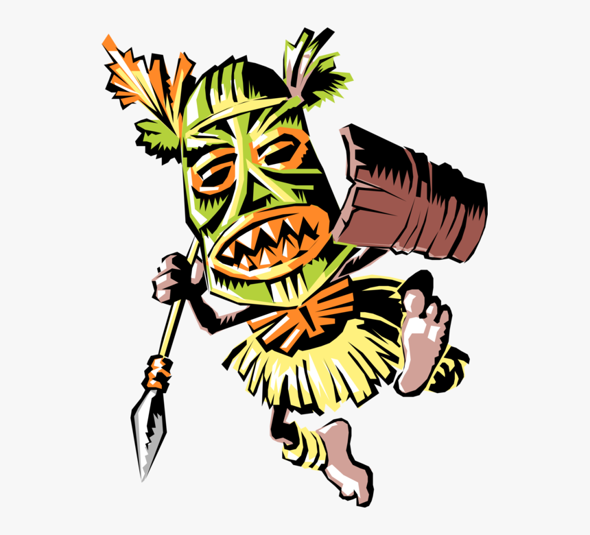 Vector Illustration Of Tribal Warrior Attacks With - Tribal Cartoon Vector Png, Transparent Png