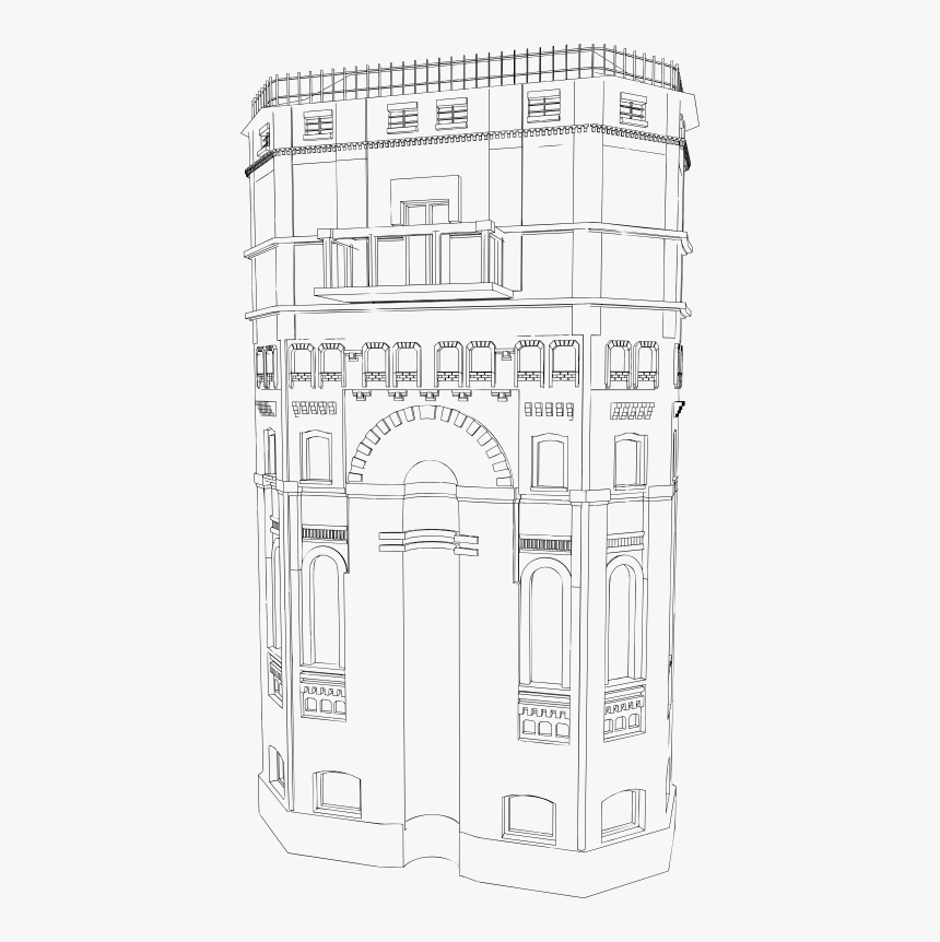 Old Water Tower Line Art - Technical Drawing, HD Png Download