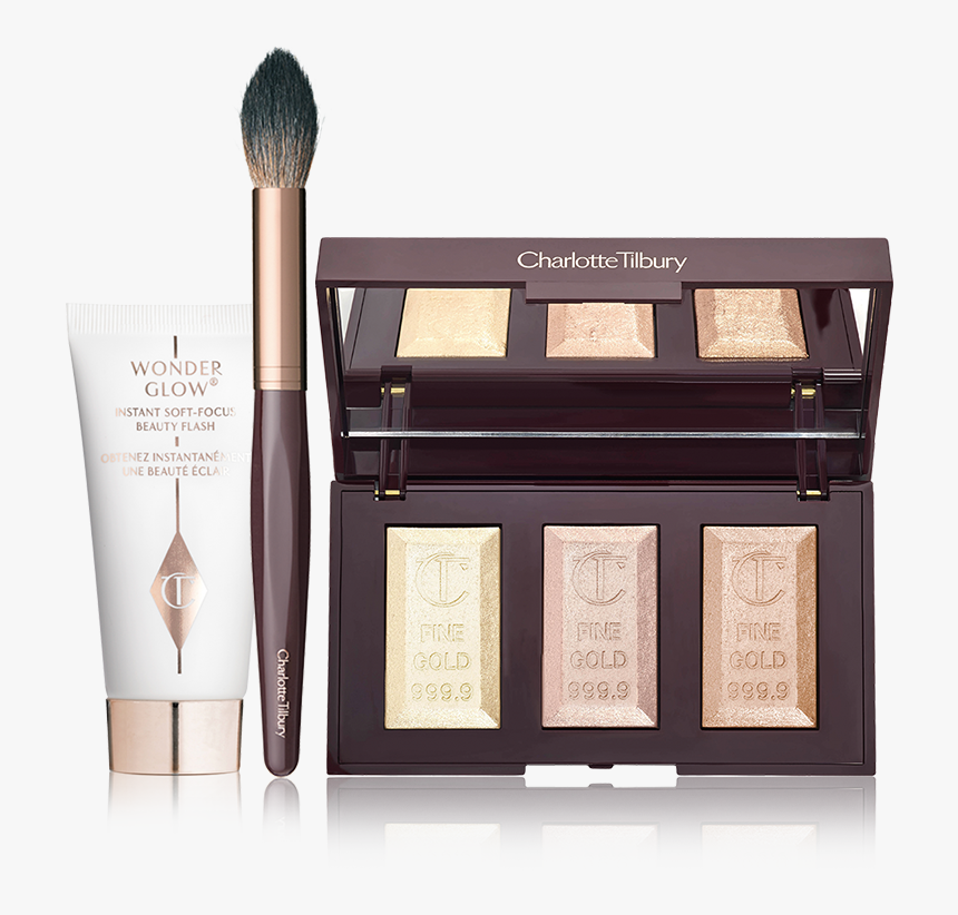Wonderglow, Powder & Sculpt Brush And Bar Of Gold Highligher - Charlotte Tilbury Highlighter Palette, HD Png Download