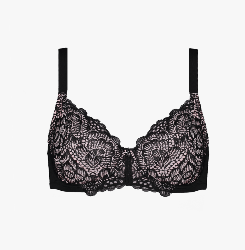 Enhanced Support Graphic Lace Bra Black & Pale Pink - Brassiere, HD Png Download