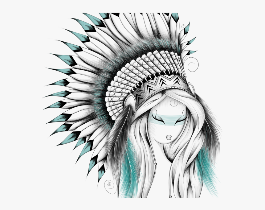 Women T Shirt By Loujah Se Or - Indian Headdress Drawing Step By Step, HD Png Download
