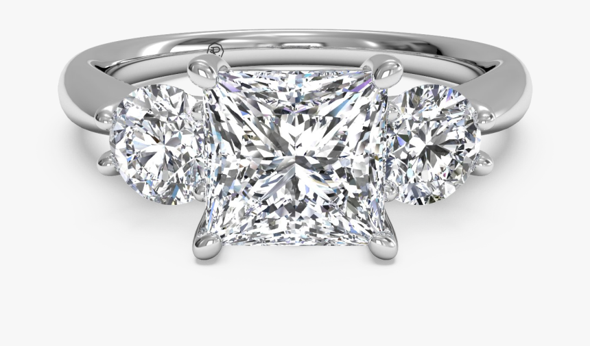 Princess Cut Engagement Ring With Side Diamonds, HD Png Download