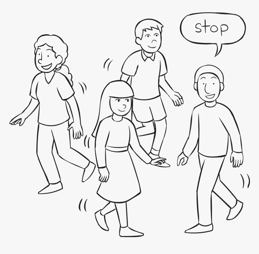 Four People Moving About An Area With One Person Saying - Walk And Stop Game, HD Png Download