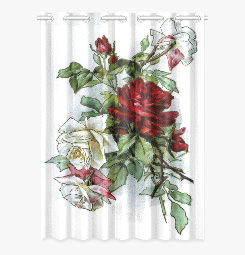 Vintage Roses Red White Floral New Window Curtain - Garden Roses, HD Png Download