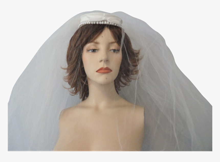 Vintage Wedding Veil Hat 1950s Faux Pearl Bow Satin - Headpiece, HD Png Download