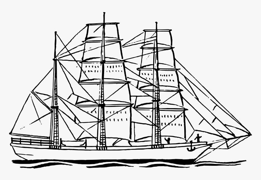 Sailing Ship Clipart Ship Outline - Black And White Ship, HD Png Download